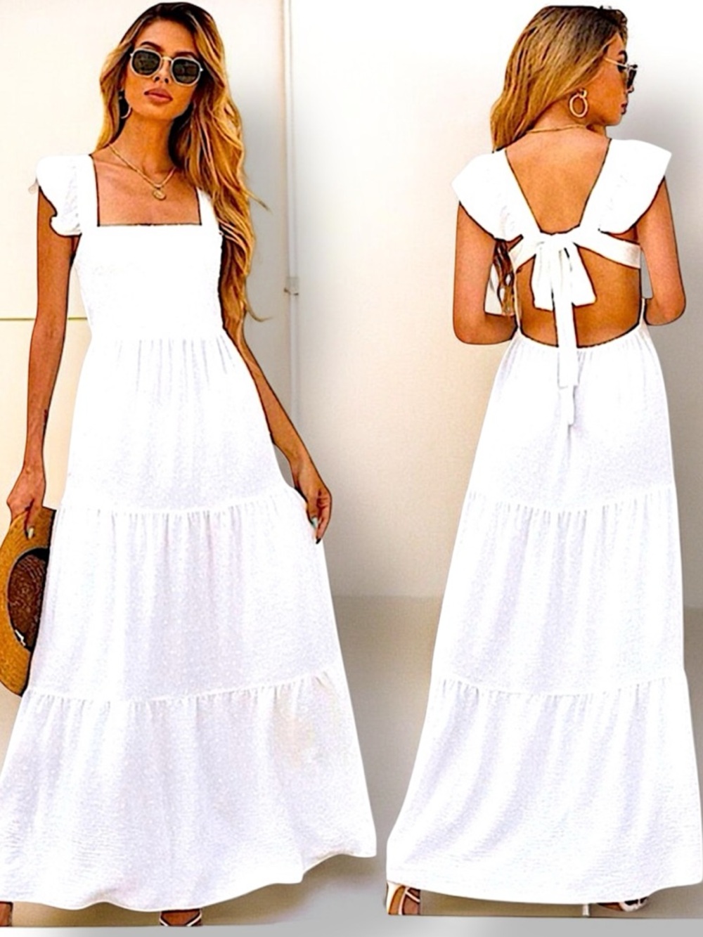 Tuckernuck White Maxi Dress with Open Back Tie